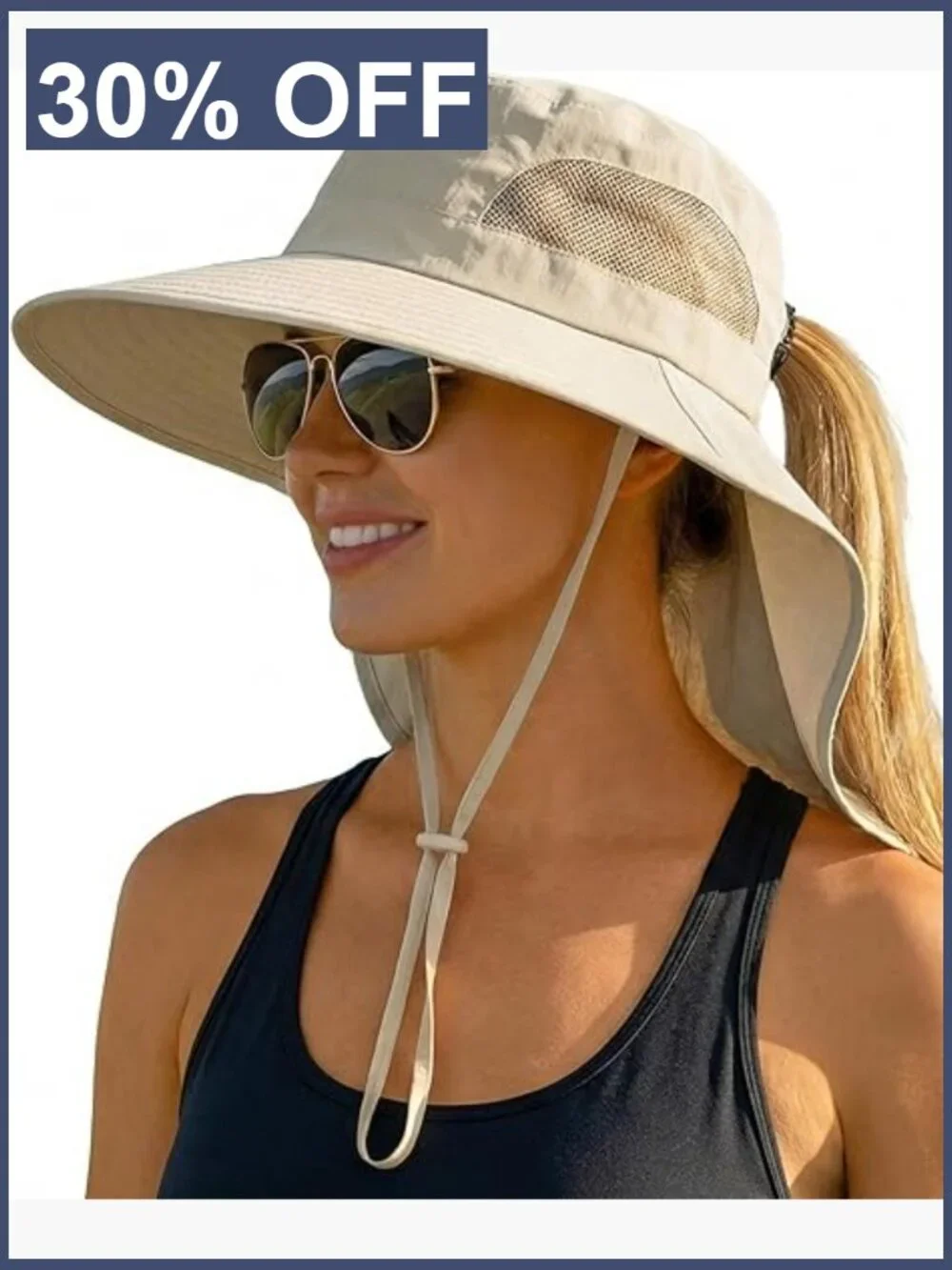 Wide Brim Bucket Hat with Ponytail Hole for Hiking Beach Fishing Running